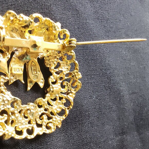 Vtg Robyn Rush Christmas Wreath RR USA & Christmas Tree Brooch Pin Rhinestones - Picture 6 of 16